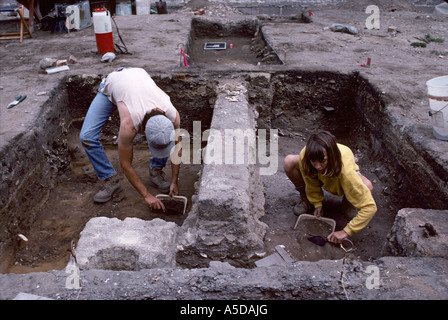 Student archaeologists digging at an excavation in St Augustine Florida Stock Photo