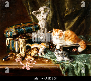 cat kittens painting Stock Photo