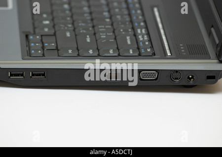 Cable Ports on Laptop Computer Stock Photo