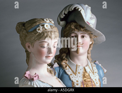Antique figurines of cavalier and maiden Stock Photo