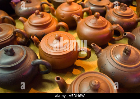 Stock photo of traditional Chinese clay teapots for sale at the Snake Alley Night Market in Taipei Taiwan Stock Photo