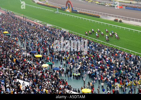 Spectators watch horse racing at Sha Tin Racecourse located in Sha Tin in the New Territories.  in Hong Kong China Stock Photo