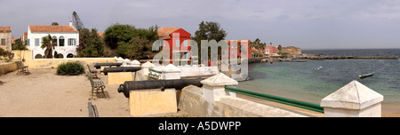 Senegal Dakar Isle de Gorée the harbour beach and cannons panoramic Stock Photo