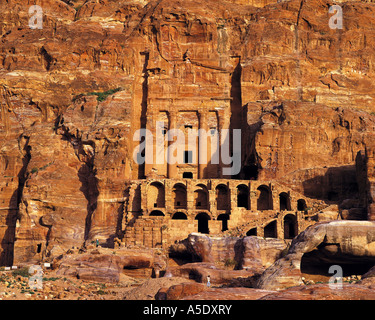 One of the Royal tombs carved into the rock-walls of Petra, Jordan, Petra Stock Photo