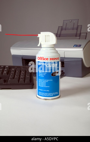 Compressed Air, Printer and Keyboard Stock Photo