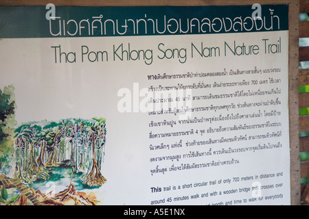 Sign board at Tha Pom Khlong Song Nam Mangrove swamps in Krabi Province Southern Thailand Stock Photo