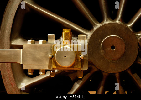 Wheel and connecting rod detail on the 1858 Rogers steam locomotive on display at the Henry Ford Museum in Dearborn Michigan USA Stock Photo