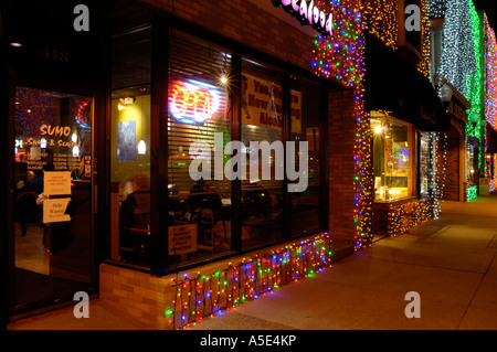 Restaurant with Christmas lights during the Big Bright Lights Show in Rochester Michigan USA Stock Photo