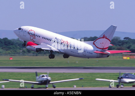 Boeing 737 operated by BMI Baby taking off at Manchester Airport Stock Photo