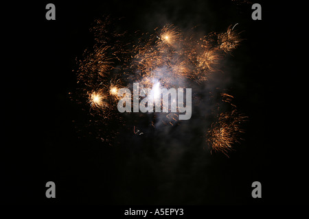 'Bright fireworks exploding against a dark night sky. Stock Photo