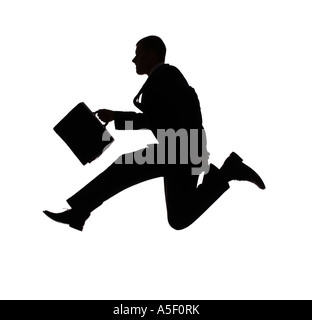 isolated on white silhouette of jumping businessman Stock Photo