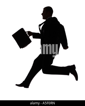 isolated on white silhouette of running businessman Stock Photo