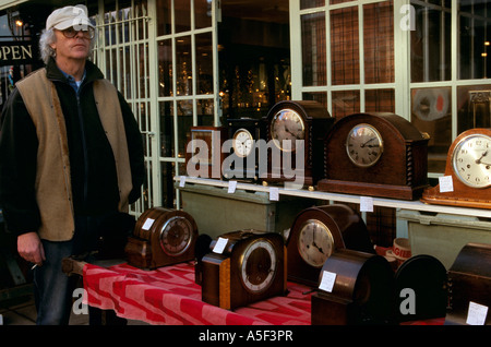 Clocks for sale in shop, Portobello market, Notting Hill Gate, London, England, UK Stock Photo