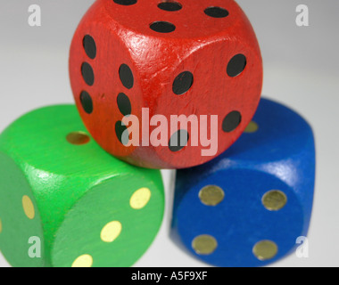 Three wooden dice Stock Photo