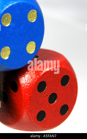 Wooden coloured dice Stock Photo