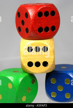 Wooden Coloured Dice Stock Photo