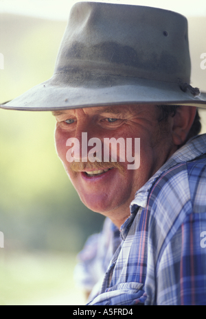 New Zealand MR Michael Bowler relaxes while working at sheep station near South Island town of Geraldine Stock Photo