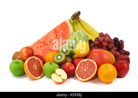 Set of different fresh fruits isolated on white. Stock Photo