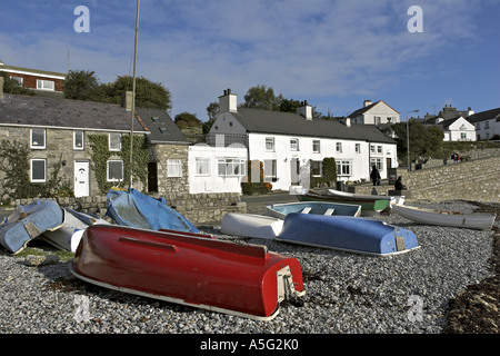 Moelfre Beach and Cottages in Anglesey UK Stock Photo