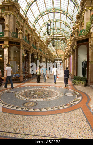 dh City Centre LEEDS WEST YORKSHIRE Victoria Quarter mosaic floor shoppers victorian shopping arcade Stock Photo