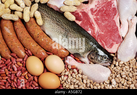 Assortment of meats and meat alternatives high in iron and protein Stock Photo