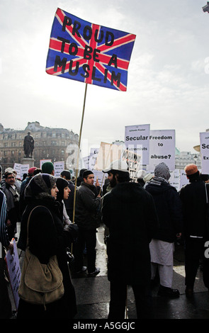 Young british muslims at the trafalgar square protests against the 'danish cartoons' Stock Photo