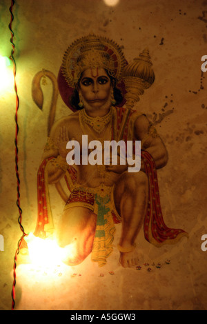 Picture of Hanuman the Hindu monkey god, on a wall outside the Shree Swaminarayan Temple in Willesden Green Stock Photo