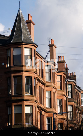Typical red sandstone built tenement housing in affluent Glasgow West End Scotland 2006 Stock Photo