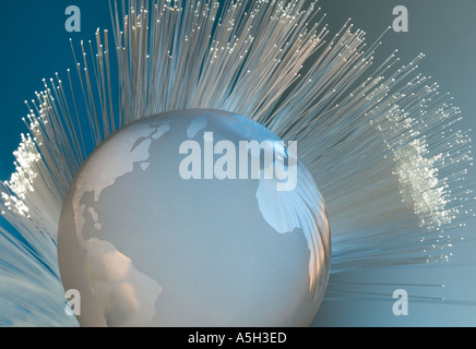 Fiber optical cables and globe Stock Photo