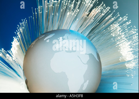 Fiber optics with globe Stock Photo