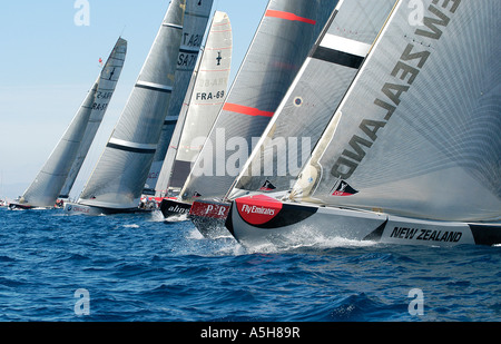 Emirates Team  New Zealand in NZL-81  gets off to good start  in a LV fleet race Acts 2 and 3  in Valencia  preview  to 2007 AC -Valencia, Spain Stock Photo