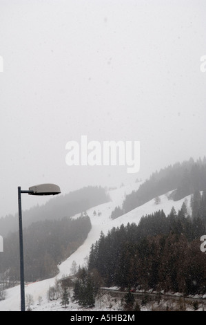 Mountain view and streetlight, 2 Courcheval, France. Stock Photo