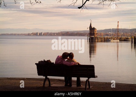 Young couple  in love on the banks of lake Constance ,Konstanz,Germany Stock Photo