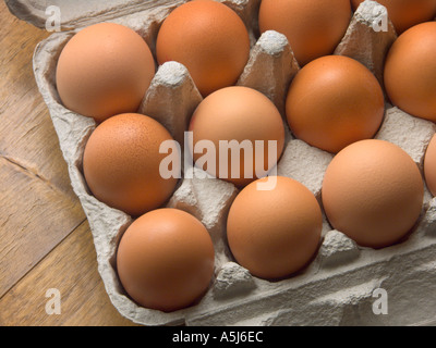 Eggs in papier mache container Stock Photo