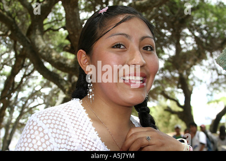 Young traditional woman in Tiataco, Cochabamba, Bolivia Stock Photo