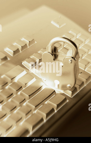 Padlock on Computer Keyboard Stock Photo