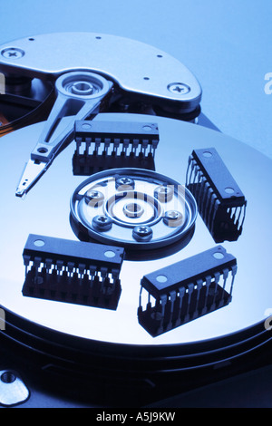 Microchips on Hard Disk Stock Photo