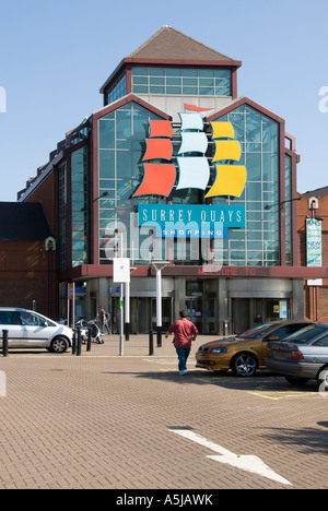 Facade of a main  shoppers entrance at Surrey Quays indoor shopping centre owned by British Land property business free car park Rotherhithe London UK Stock Photo