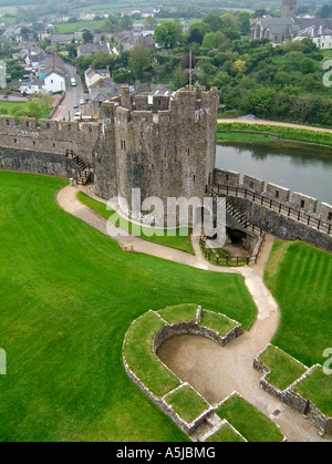 Henry VII tower, Pembroke Castle Pembrokeshire, Wales, UK Stock Photo