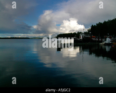 lake distrikt middle Finland lake Saimaa boats on the lakefront Stock Photo