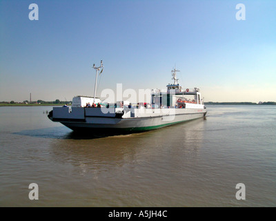 ferry of the river Elbe between Gluckstadt Glueckstadt and Wischhafen Stock Photo