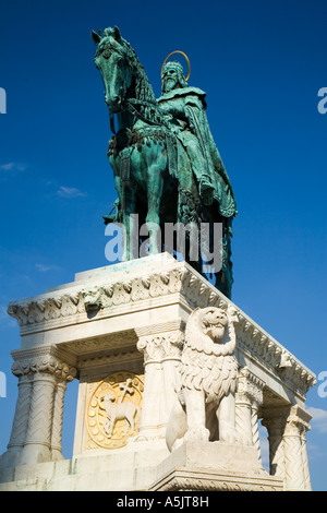 Fishermans Bastion with the equestrian Memorial of Saint Stephen King of Ungary, Budapest, Hungary, Southeast Europe, Europe, Stock Photo