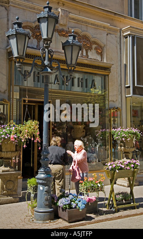 Váci Utca, shopping street, Art Nouveau flower, Budapest, Hungary, Southeast Europe, Europe, Stock Photo