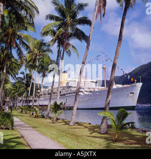 The old P & O liner ss Arcadia moored in Pago Pago harbour in 1966 at Tutulia Island American Samoa South Pacific Ocean Stock Photo