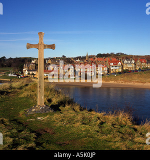 Alnmouth, Northumberland, England, from Church Hill, viewed across the mouth of the River Aln Stock Photo