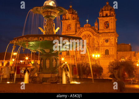 Iglesia de la Compania de Jesus Plaza de Armas at night Cusco Peru Stock Photo