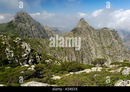 Monsoon clouds over the Hagghier, Haggier Mountains, Socotra island, UNESCO-World Heritage Site, Yemen Stock Photo