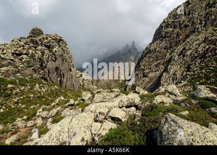 Monsoon clouds over the Hagghier, Haggier Mountains, Socotra island, UNESCO-World Heritage Site, Yemen Stock Photo