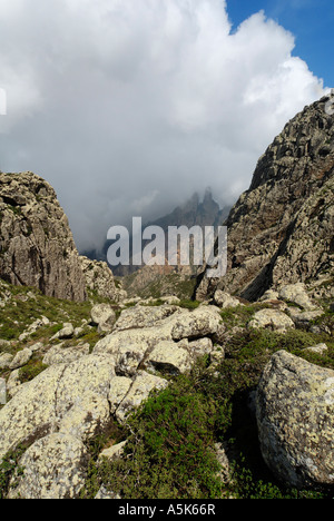 Monsoon clouds over the Hagghier, Haggier Mountains, Socotra island, UNESCO-World Heritage Site, Yemen Stock Photo