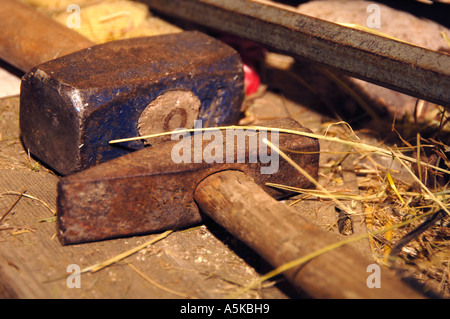 Two hammers on a Workbench Stock Photo